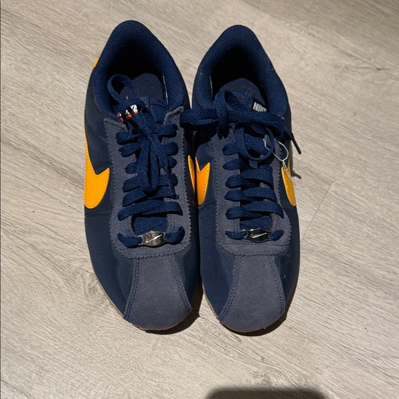 Nike Cortez Navy and Gold Athletic Shoes - Picture 2 of 3